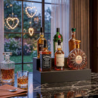 B4Life 2 Tier Liquor Bottle Display Shelf, Bar Bourbon Shelf for Whiskey, Wine Countertop Whiskey Rack Stand, Space-Saving Small Liquor Cabinet for Home, Bar, Party (Wood Bar Shelf Black-1)