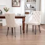 Mid Century Modern Dining Chair Set of 2 Velvet Upholstered Dining Accent Chair Farmhouse Dining Chairs with High Back and Nailhead Trim for Kitchen, Living Room, Bedroom (Beige)