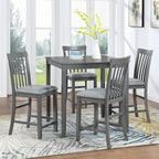KEIKI 5-Piece Counter Height Dining Table Set with Square Table and 4 Upholstered Vertical Slatted Backrset Chair, for 4 Person, Modern Wooden Table Set, Easy Assembly, for Kitchen, Dining Room, Gray