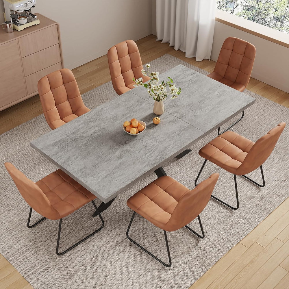 ZckyCine 7-Piece Dining Table Set, 63"-79" Extendable Rectangular W...