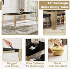 9 Piece Glass Dining Table Set for 8, 81" Rectangle Kitchen Table with 8 Black Velvet Upholstered Chairs, Tempered Glass Tabletop with Stainless Steel Legs, for Kitchen and Dining Room, Gold Black