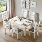 7-Piece Solid Wood Dining Table Set with 6 Upholstered Chairs - Easy Assembly Modern Design for Kitchen & Small Spaces, Durable Wooden Table and Chairs for Dining Room, Kitchen, Light Grey