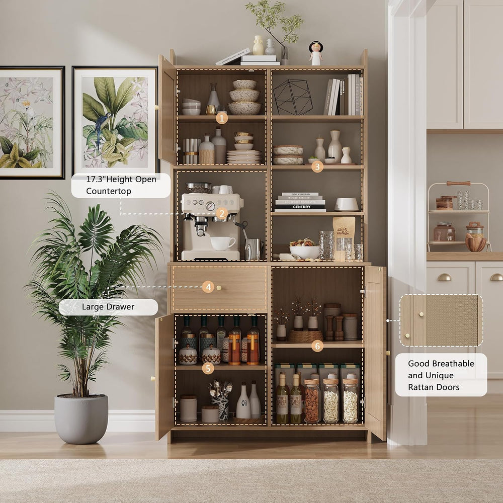 IDEALHOUSE Kitchen Pantry Cabinet with Adjustable Shelf, 71" Tall Storag...
