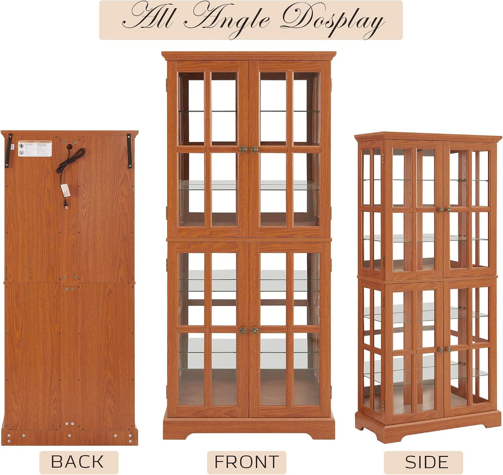 69" Lighted Display Cabinet with 4 Glass Doors, Tall Elegant Bookcase wi...