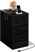 LIKIMIO Nightstand with Charging Station, 3 Drawers Modern for Bedroom