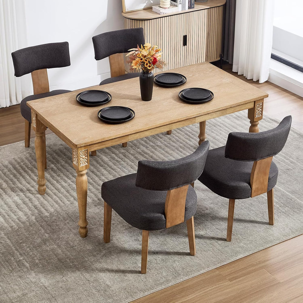 Upholstered Dining Chairs Set of 6, Mid-Century Modern Dining Chairs with Woo...