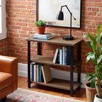 Pomona 3-Tier Bookcase with 2 Lower Shelves – 30" Tall Rustic Industrial Under-Window Bookshelf with Solid Wood and Metal Frame for Living Room, Bedroom, or Home Office by Alaterre Furniture