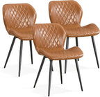 Dining Chairs Set of 3, Comfy Modern Dining Chairs with Thick Cushions, Upholstered Faux Leather Kitchen Side Chairs with Adjustable Metal Legs for Dining Room (Caramel)