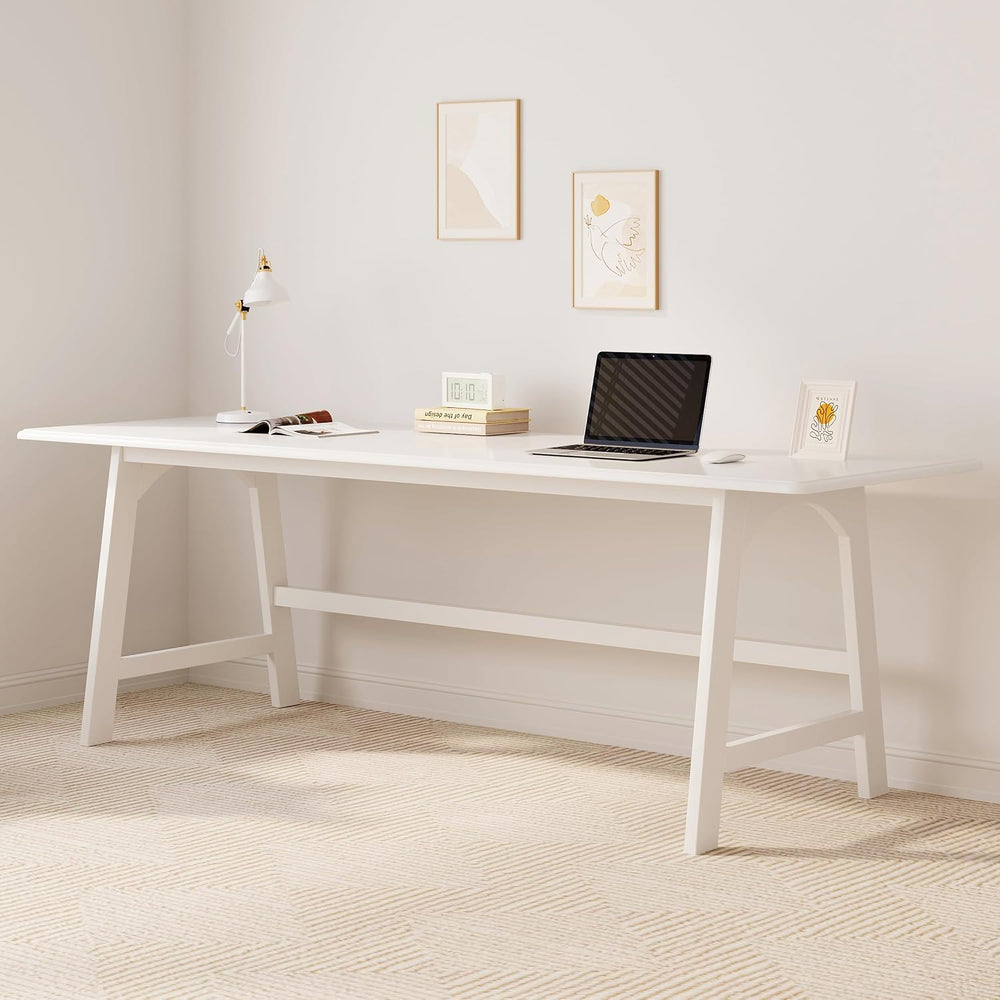 IOTXY Solid Wood Writing Table - 72" W Minimalist Long Computer Desk, White