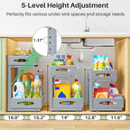 Under Sink Organizer, 2 Pack 2 Tier Pull out Cabinet Organizer Baskets with Mesh Sliding Drawers, Slide out Sink Storage Shelves for Home, Kitchen, Bathroom, Pantry, Office Organizers and Storag,Grey