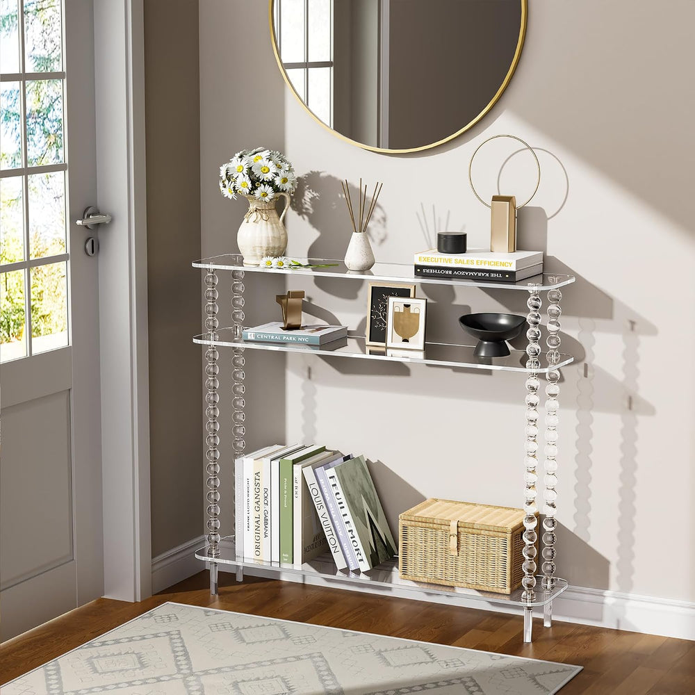 Acrylic Console Table Narrow, 3 Tier Long Entryway Table with Storage, Mid-Ce...