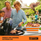8L/16L BBQ Prep Tub with Cutting Board, Lid & Complimentary Mitts/Gloves – Collapsible Bucket for BBQ, Marinade, Picnic, Camping, Meat Prep – Orange/Black (Orange, X-Large)