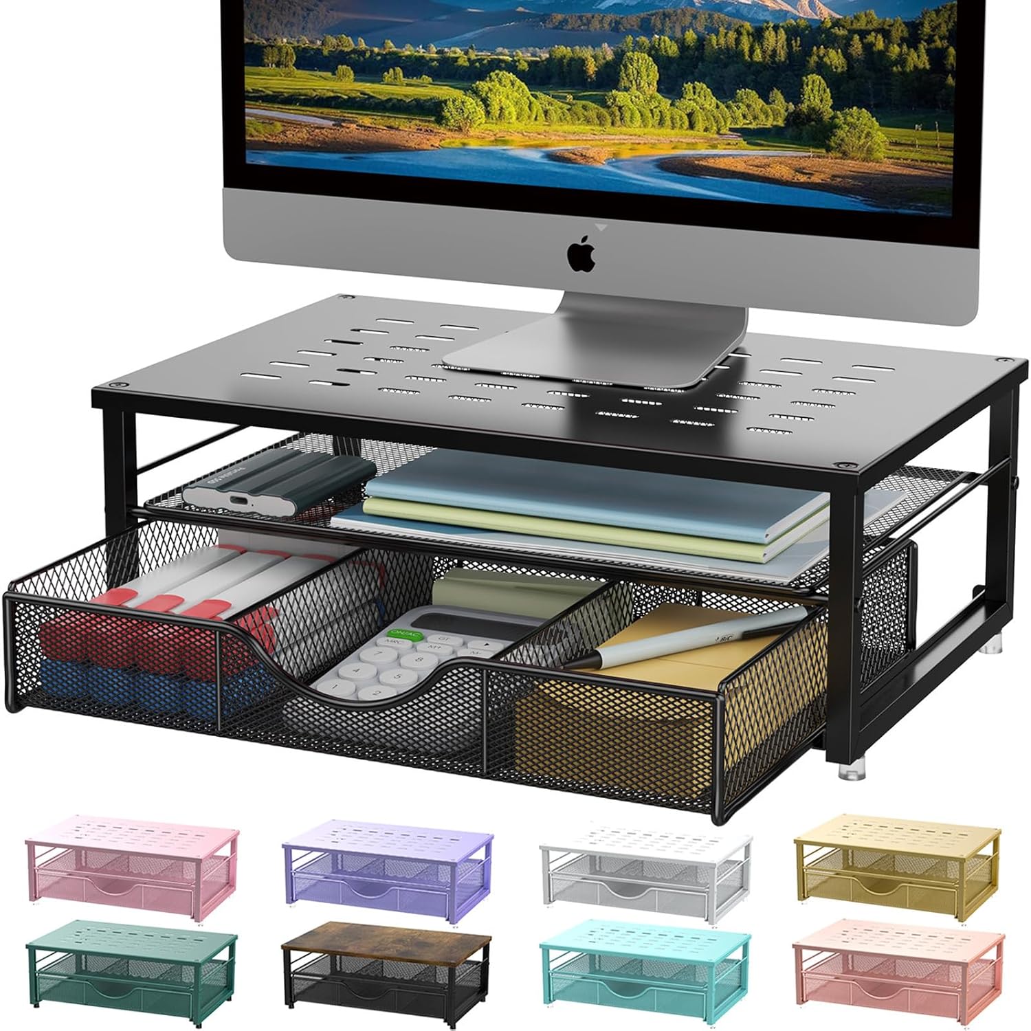 gianotter Computer Monitor Stand Riser, Desk Organizers and Accessories with Drawer, Office Desk Accessories & Workspace Desktop Organizers Storage for Printer Stand (Black)