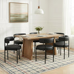 Faux Leather Dining Chairs Set of 6, Upholstered Kitchen and Dining Room Chairs, Mid-Century Modern Dining Chairs with Round Back and Black Metal Legs, Vegan Leather, Black