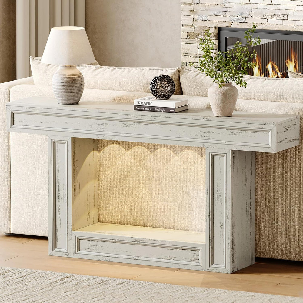Rresyet 63" 2-Tier Entryway Console Table Behind Sofa with Sensor Lights...