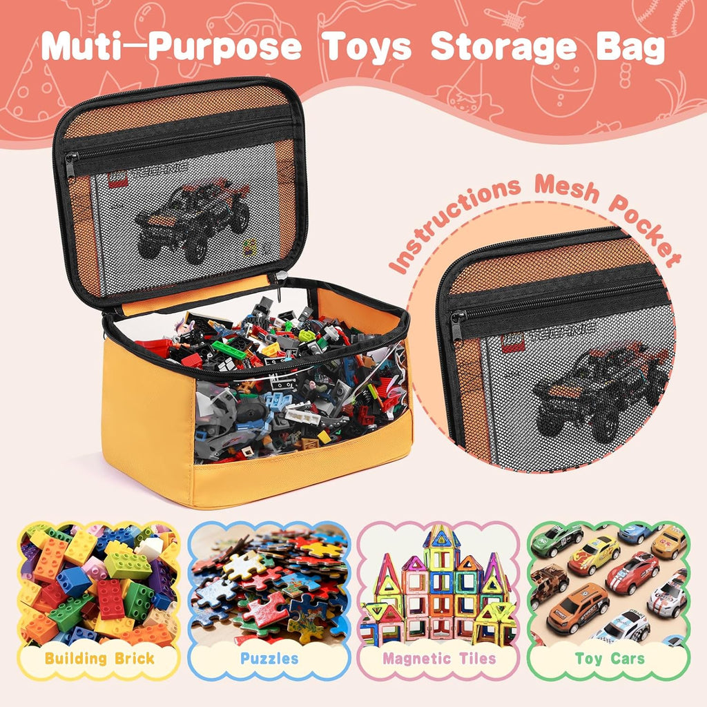 4 PCS Toy Storage Bags, Transparent PVC Toy Organizer Bag with Manual Pocket for Classic Building Bricks, Puzzles, Toy Cars, Large Size, Multicolor