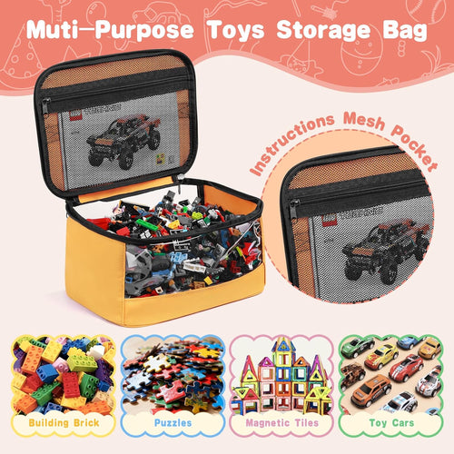 4 PCS Toy Storage Bags, Transparent PVC Toy Organizer Bag with Manual Pocket for Classic Building Bricks, Puzzles, Toy Cars, Large Size, Multicolor