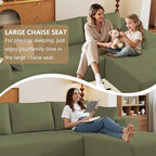 96" Modular Sectional Couch, Boneless L Shaped Cloud Sofa with Chaise Lounge, Corduroy Upholstered Couches Memory Foam Deep Seat, No Assembly Required, Ideal for Living Room(Green, Right Facing)