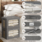 FHSQX 3 Pack Clothes Storage Bins Foldable Metal Frame Storage Box Stackable Linen Fabric Organizer Set with Carrying Handles and Clear Window (Dark Gray, 15.7x11.8x11.8inch(36L))