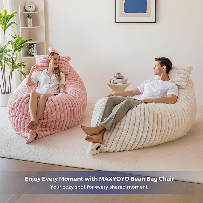 MAXYOYO Giant Bean Bag Chair with Pillow, 3 in 1 Convertible Bean Bag Chair for Adults with Removable Cover, Floor Cushion Stuffed Floor Lounger for Living Room Bedroom, Pink