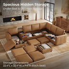 SITJOY 118" Faux Leather Modular Sectional Sofa with Storage, Mid Century Modern Sectional Couches for Living Room, 6 Seater V Shaped Couch with Chaise, Brown