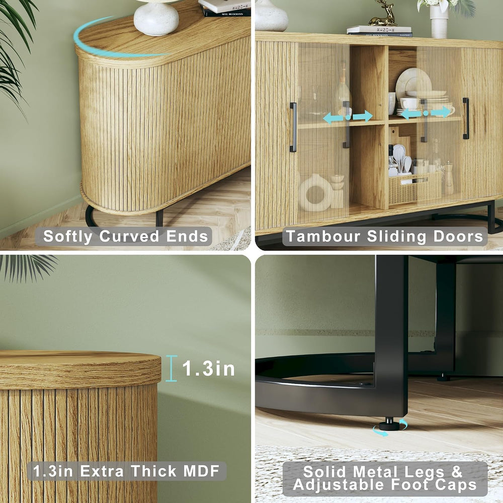 HUAHUU Sideboard Buffet Cabinet with Storage, 54.3" Fluted Tambour, Adju...