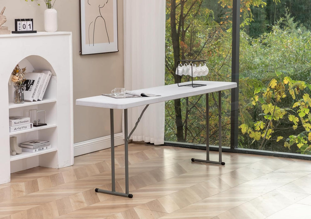 BTExpert 5-Foot Narrow Plastic Folding Training Table, 60” x 18” Portable Com...