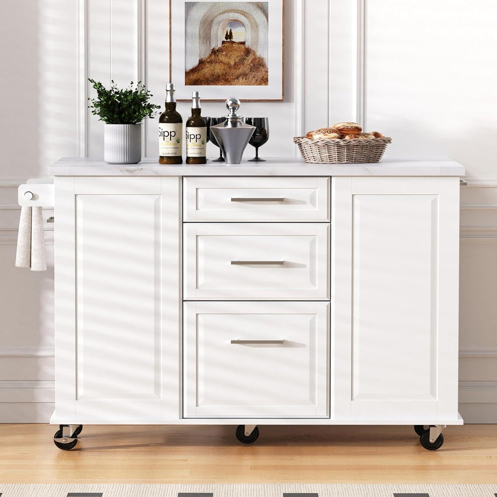 50.7" Kitchen Island with Drop Leaf Storage for Trash Can White
