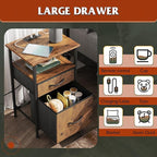 WLIVE Nightstand with Charging Station, End Table with 2 Fabric Drawers for Storage, Small Bedroom Dresser, Bed Side Table, 2 USB Ports and 2 Outlets, Easy Assembly, Rustic Brown