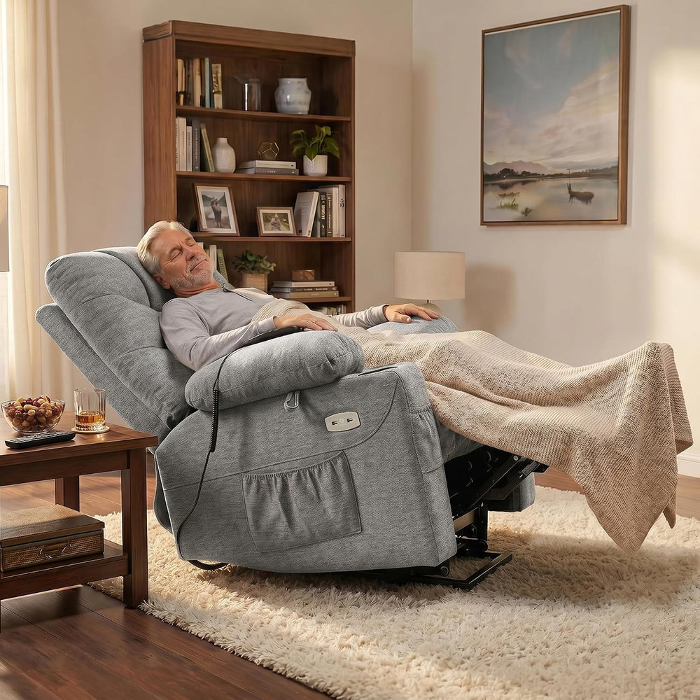 MCombo Power Lift Recliner for Elderly, Fabric 7287 (Light Grey, Medium)