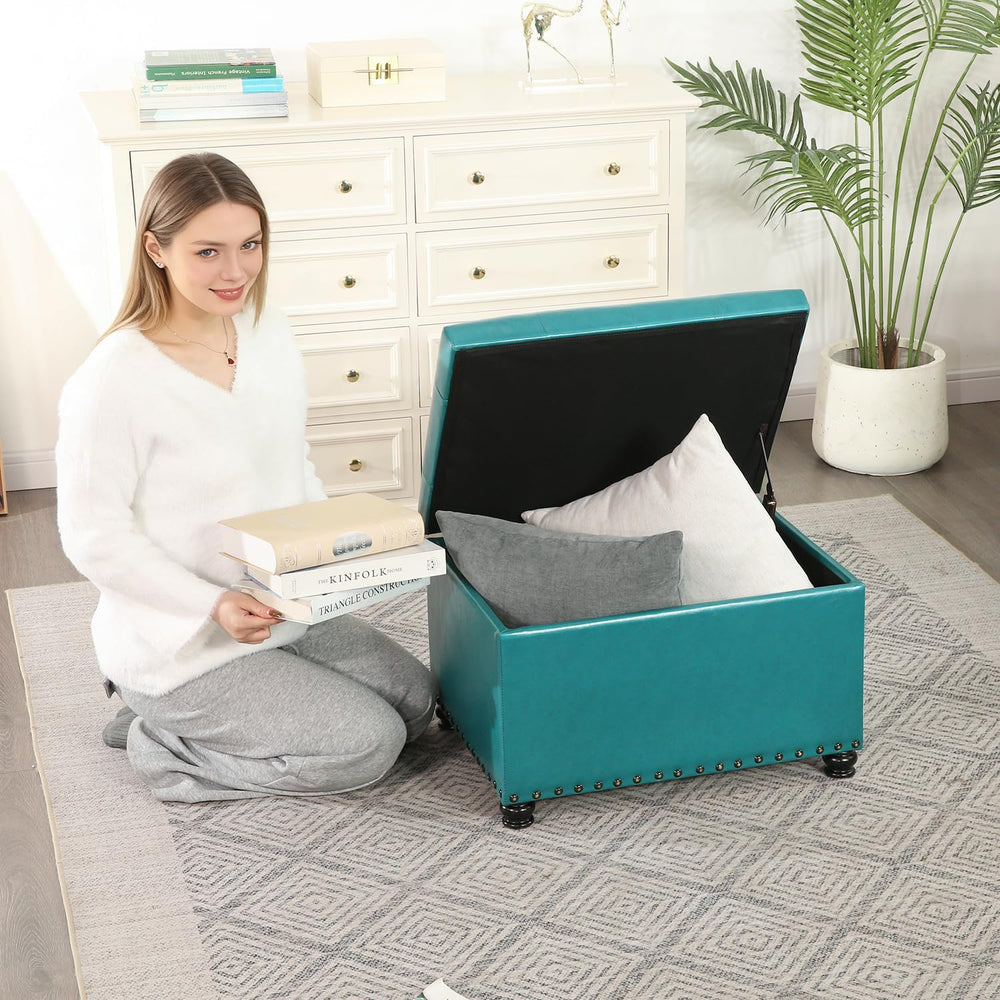 Joveco Leather Storage Ottoman, 24" Rectangle Tufted Upholstered Bench, ...