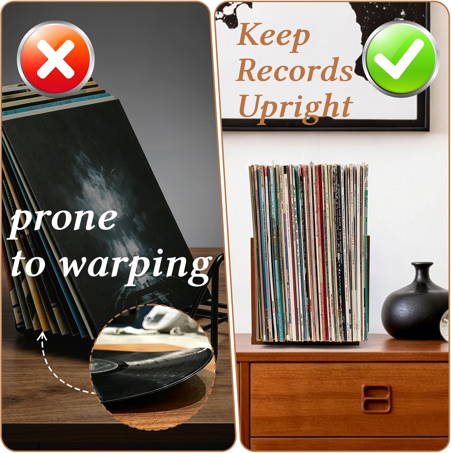 Vinyl Record Holder, A Retractable Vinyl Holder that Can Keep Records Stored Upright. Crafted from Walnut Wood,Record Holder Can Hold Up to 70 Records and is Suitable for Record Display (walnut wood)