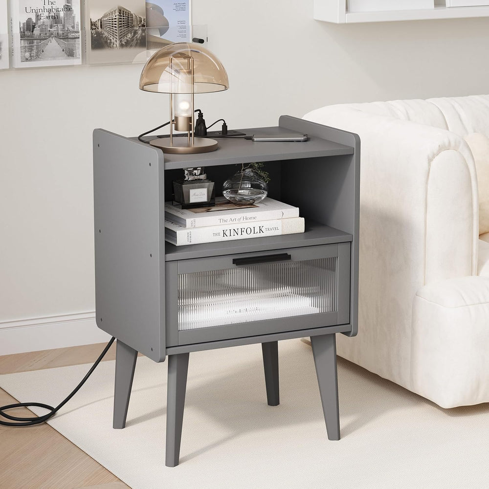 MMEOLUOOK Nightstand with Charging Station, Bedside Tables Set of 2, End Tabl...