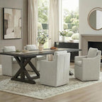 Upholstered Dining Chairs with Casters, No Assembly Modern Accent Armchair with Rollers for Dining Room, Bedroom, Living Room, Reading Room, Already Assembled, Linen, 1 Box