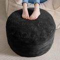 HIGOGOGO Round Stuffed Pouf Ottoman, Corduroy Poufs with Foam Chunk Filling, Furry and Fluffy Pouf Foot Stool Storage Ottoman, 20 X 15 Floor Poufs Foot Rest for Living Room, Black