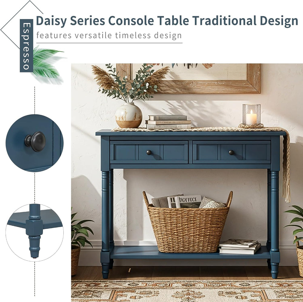 Merax Long Narrow Entryway Console Table with Storage Drawers and Bottom Shel...