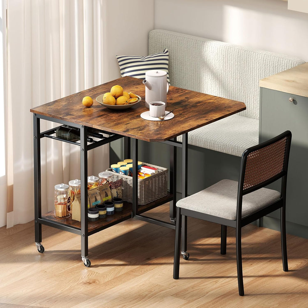 Giantex Folding Dining Table with 5 Wheels, Extendable Bar Tables with Wine R...