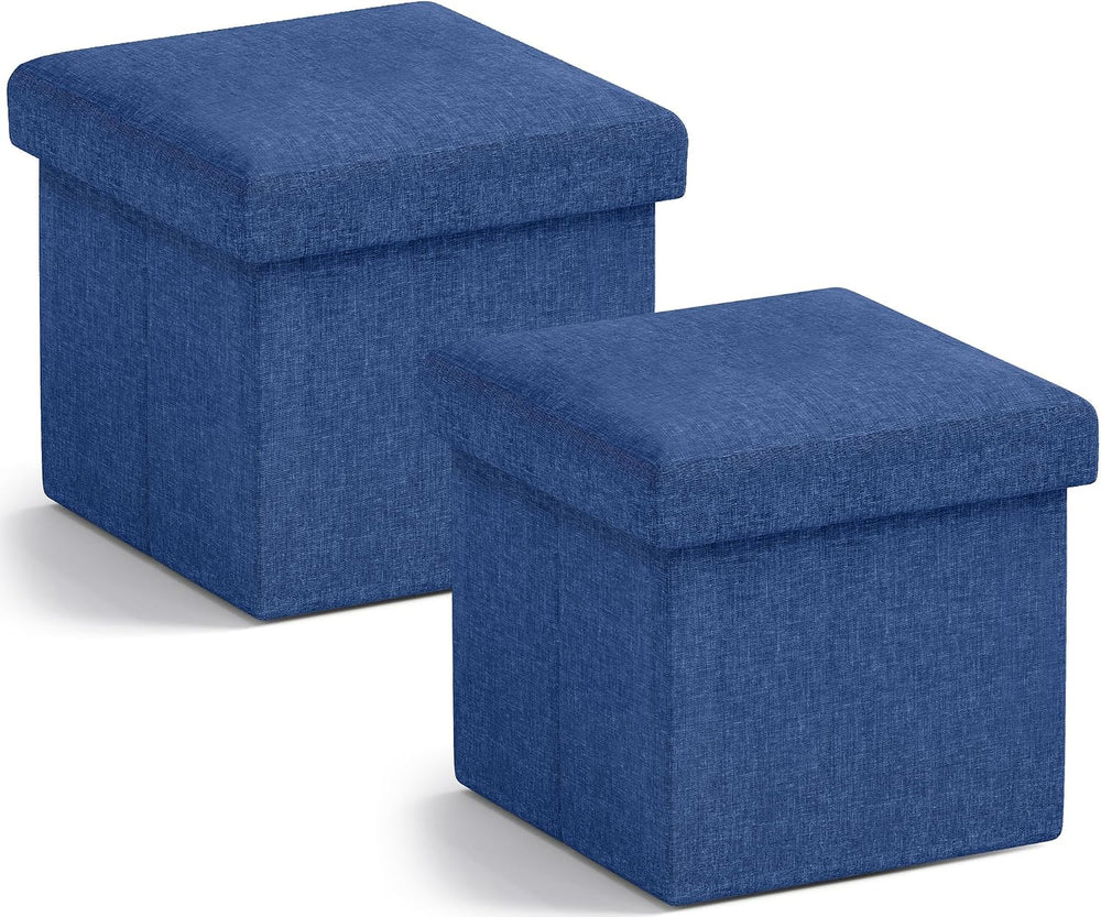 Ornavo Home Small Square Storage Ottoman, Set of 2, 12x12x12, Navy Blue