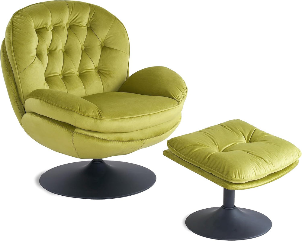 Velvet Swivel Accent Chair with Ottoman Set,Modern Tufted Armchair with Footr...
