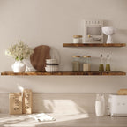 Wall Shelf Set of 3, Rustic Brown Floating Shelves 36 in W x 10 in D x 1 in H, Wooden Floating Wall Shelf with Invisible Brackets for Living Room/Bedroom/Bathroom/Kitchen Storage and Decor