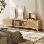 Fluted Oak TV Stands for 65/70/75 Inch TV, Boho Media Console for Living Room, TV Entertainment Center with Storage, Wood Television Cabinet for Bedroom