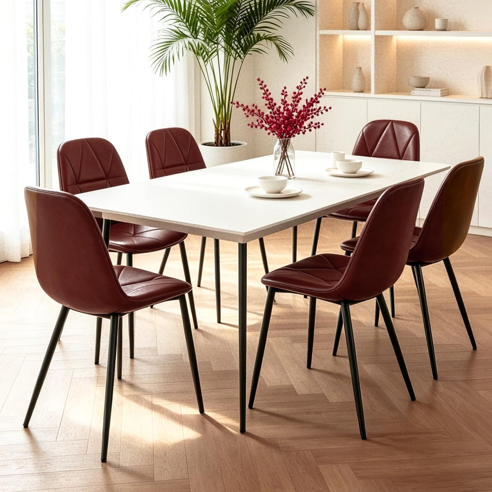 Set of 4 Brown Dining Chairs – Modern Armless Kitchen & Dining Chairs, Fa...