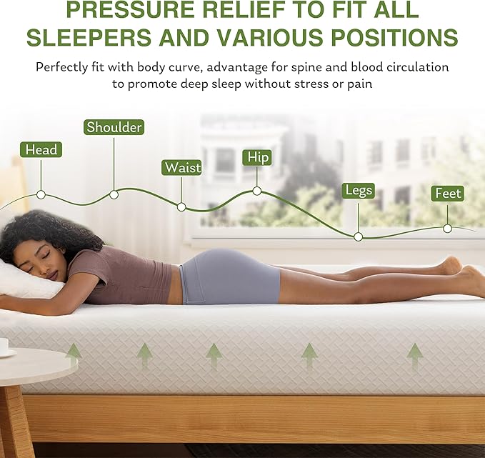 12 Inch Queen Mattress, Memory Foam Mattress in a Box with Cooling Green Tea Gel, Relieve Pressure with Medium Support, CertiPUR-US Certified, 80''L x 60''W, White