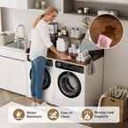 4 Drawers Washer Dryer Countertop with Shelf, 27.5" D x 54" W Laundry Topper with 3.54" High Guardrails and Non-Slip Pads,Extra Storage Organizer for Over Washer and Dryer, Holds 66 Lbs,Dark Walnut