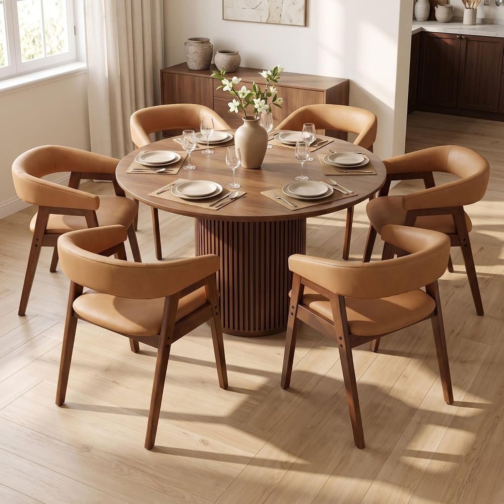 Dining Chairs Set of 6, Wooden Kitchen Chairs with Arms, Brown