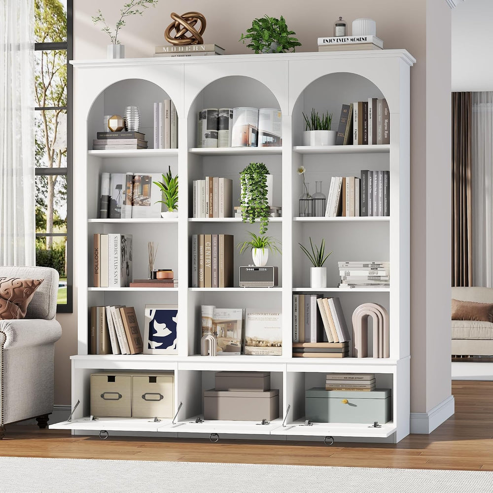 Loomie 71" Tall Triple Wide Bookshelf with Doors, 5-Tier Large Bookcase