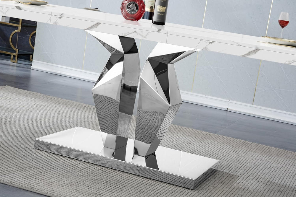 Henf Luxury Marble Dining Table for 6-8 Rectangular 70" Faux Marble Kitc...