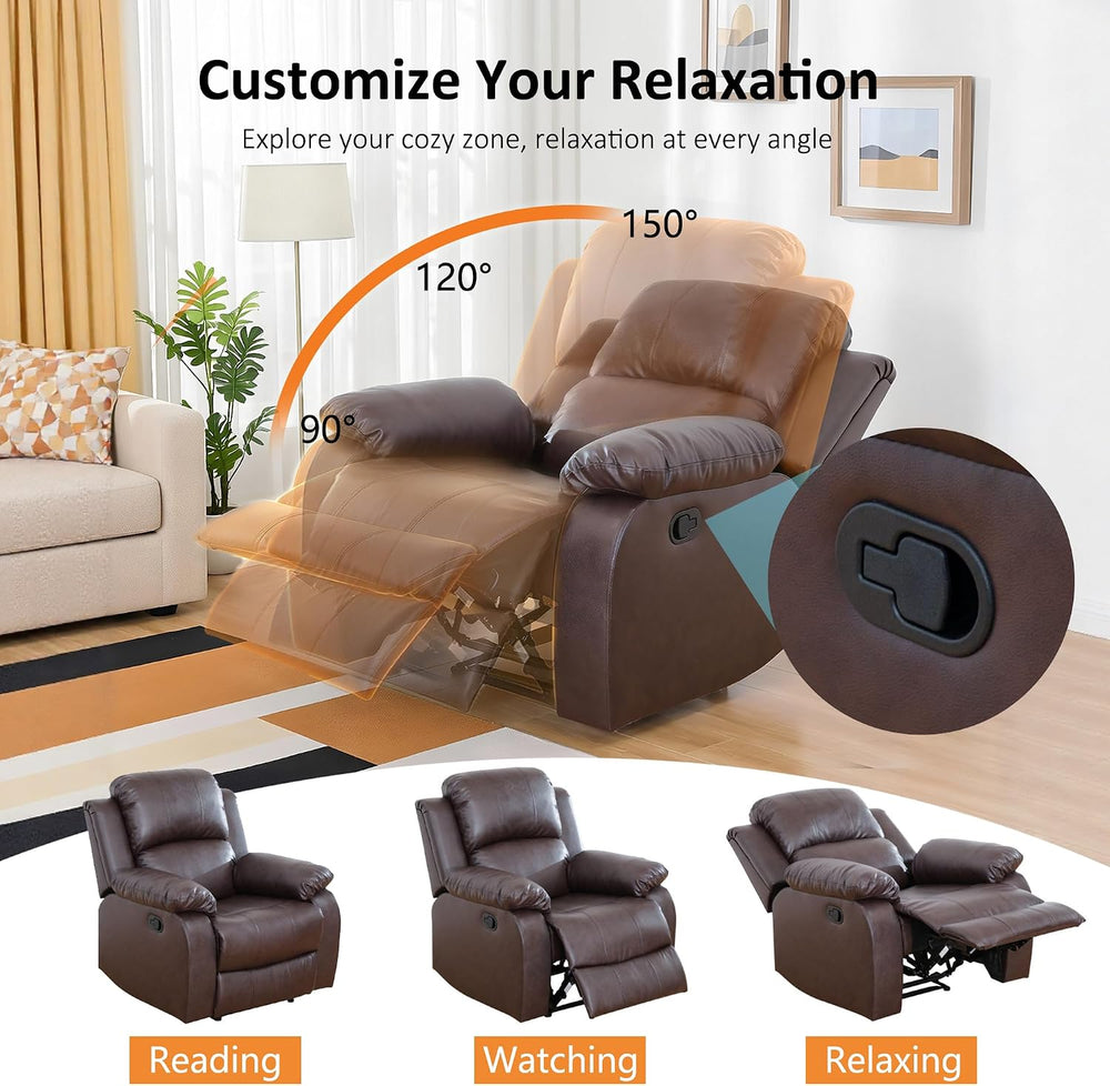 Faux Leather Manual Recliner Sofa Set, 3 Piece Living Room Furniture Set, Lov...