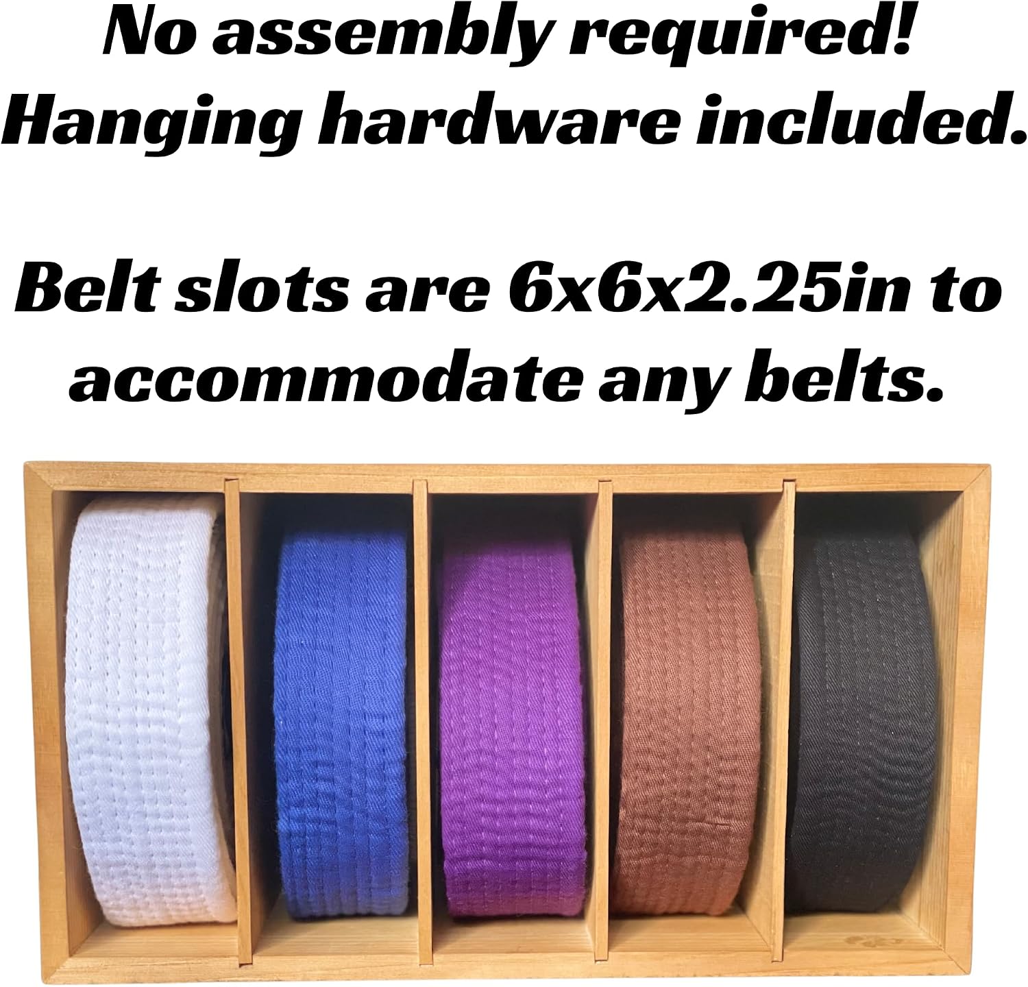Alley Cats Brazilian Jiu Jitsu Belt Display | Pine Belt Box | 5 BJJ Belt Display Case | White to Black Belt Rack | Martial Arts Jiu Jitsu Belt Holder | Gifts for Jiu Jitsu Practitioners | OSS