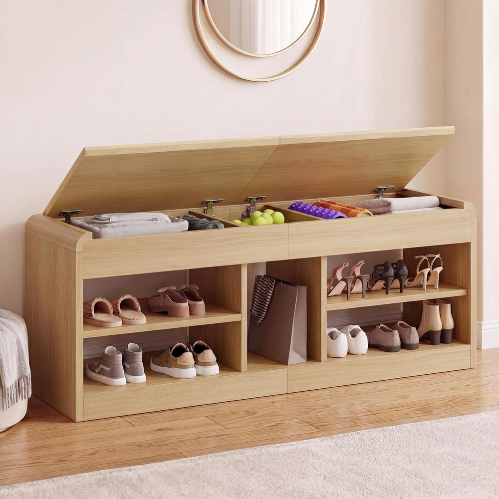 Shoe Storage Bench, 47.2in Entryway Bench with Flip-Open Storage Box, 2 Tier ...